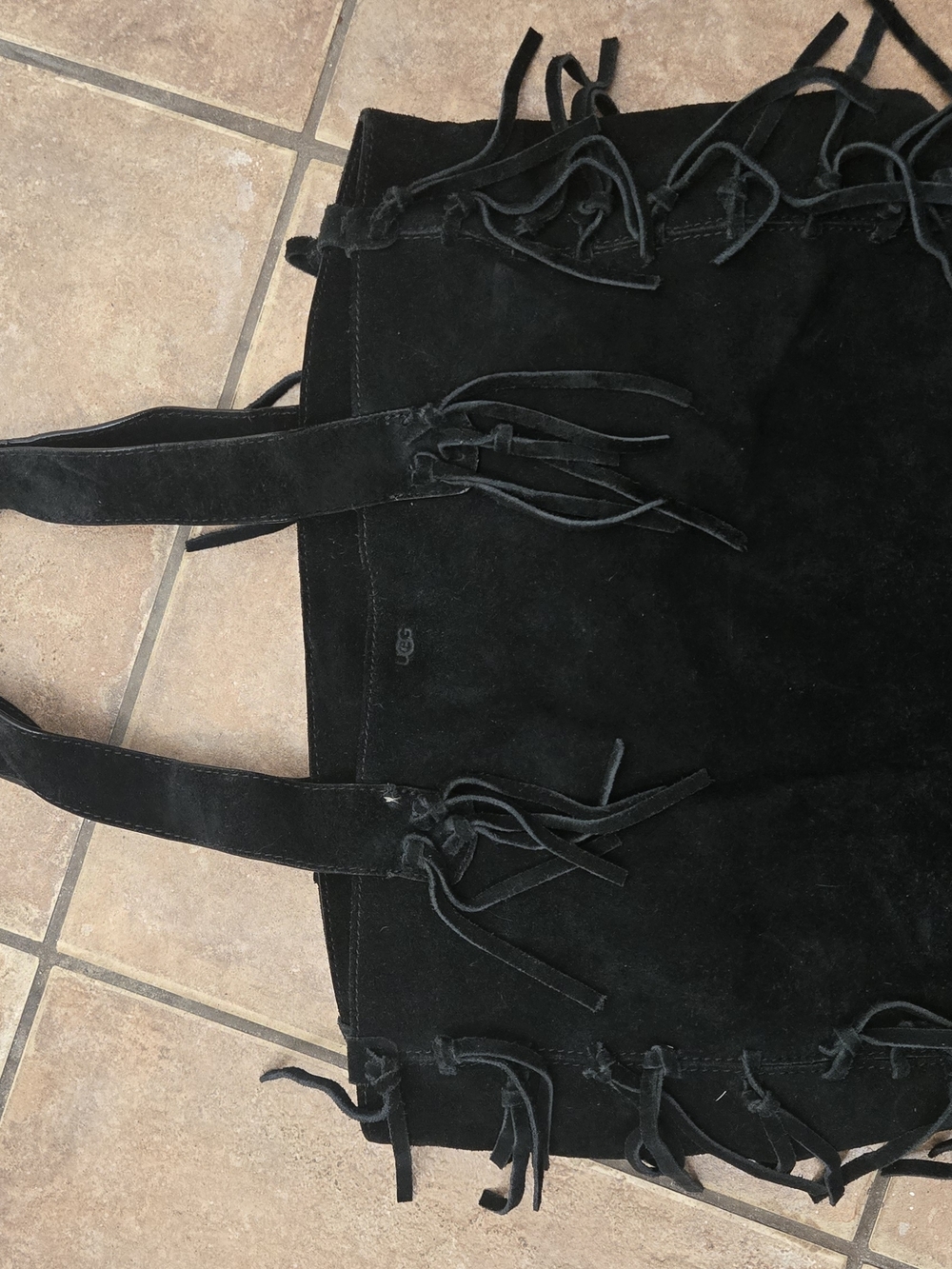 UGG Black Suede Fringe Shoulder Tote